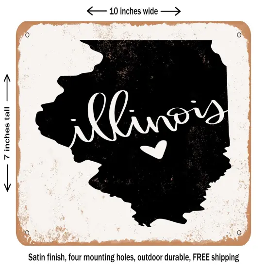 DECORATIVE METAL SIGN - Illinois Heart - Vintage Rusty Look {2}