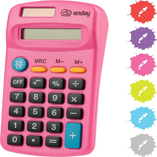 Enday 8-Digit Dual Power Pocket Size Calculator Red {4}