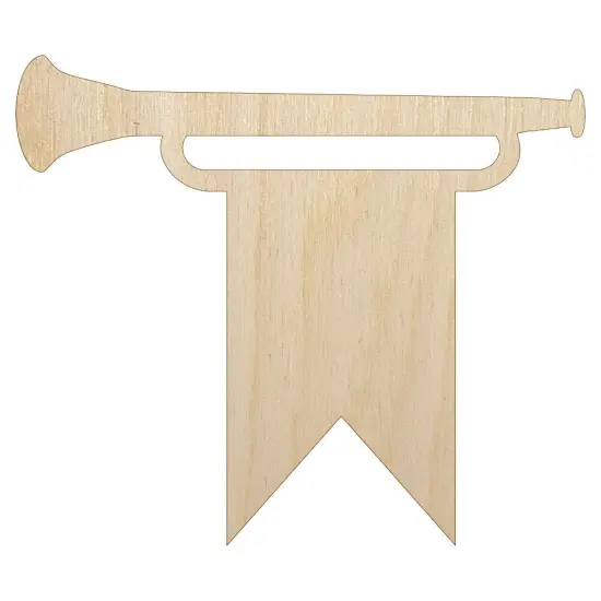 Trumpet and Banner Royal Medieval Unfinished Wood Shape Piece Cutout for DIY Craft Projects {7}