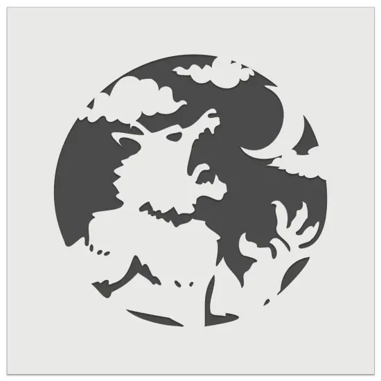 Werewolf Monster Howling at Moon Halloween Wall Cookie DIY Craft Reusable Stencil {2}