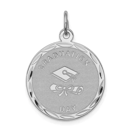 Sterling Silver Graduation Day Disc Charm FindingKing Jewerly 27mm x 20mm {1}
