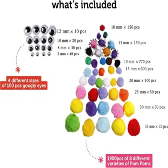 Incraftables Googly Eyes Self Adhesive 1680 pcs Set, 2000 Pcs Pom Poms with Googly Eyes & Glue Stick & 600pcs Pipe Cleaners Chenille for DIY Arts, Craft, Hats & Decorations. Best for Adults and Kids. {5}