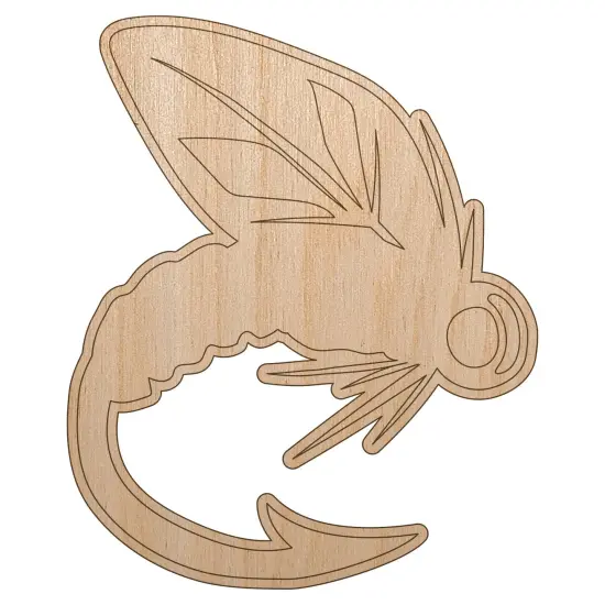Fly Fishing Hook Lure Unfinished Wood Shape Piece Cutout for DIY Craft Projects {7}
