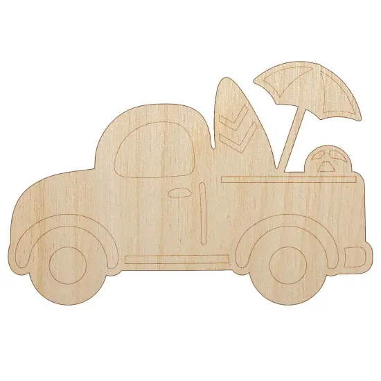 Cute Truck Summer with Surfboard Beach Ball Umbrella Unfinished Wood Shape Piece Cutout for DIY Craft Projects {7}