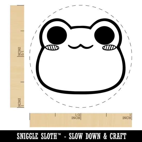 Charming Kawaii Chibi Smug Frog Toad Face Blushing Cheeks Self-Inking Rubber Stamp for Stamping Crafting Planners Blue {1}