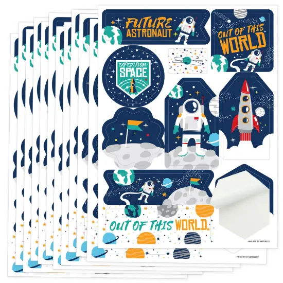 Big Dot of Happiness Blast Off to Outer Space - Rocket Ship Baby Shower or Birthday Party Favor Sticker Set - 12 Sheets - 120 Stickers {1}
