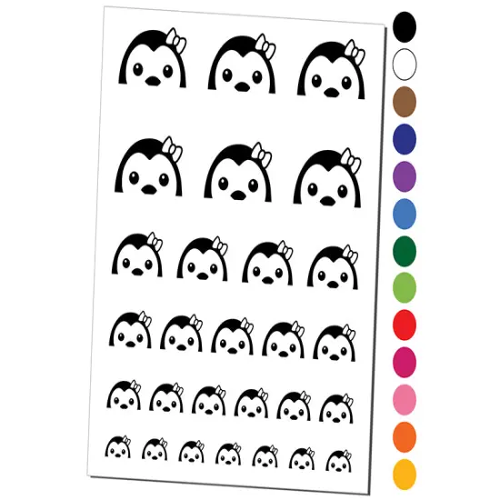 Peeking Penguin Temporary Tattoo Water Resistant Fake Body Art Set Collection Purple {1}