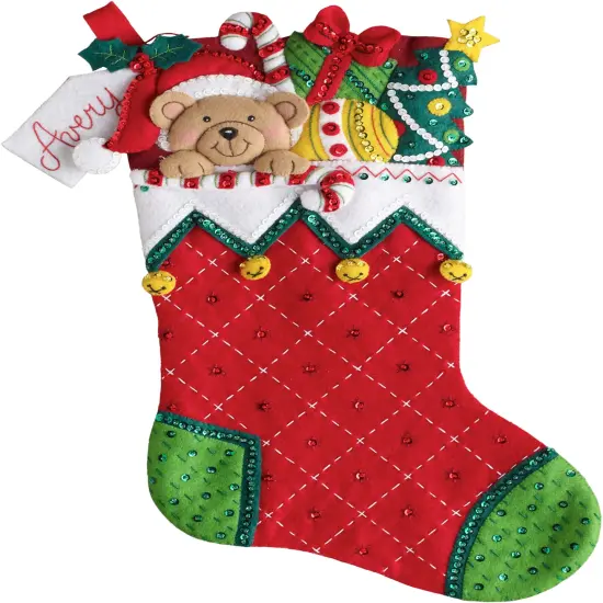 Bucilla Felt Stocking Applique Kit 18" Long-Holiday Teddy {2}