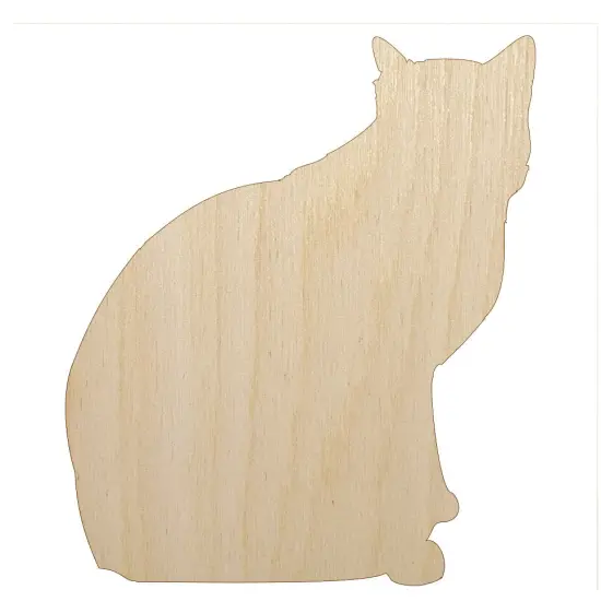 Cat Sitting Side Profile Solid Unfinished Wood Shape Piece Cutout for DIY Craft Projects {1}