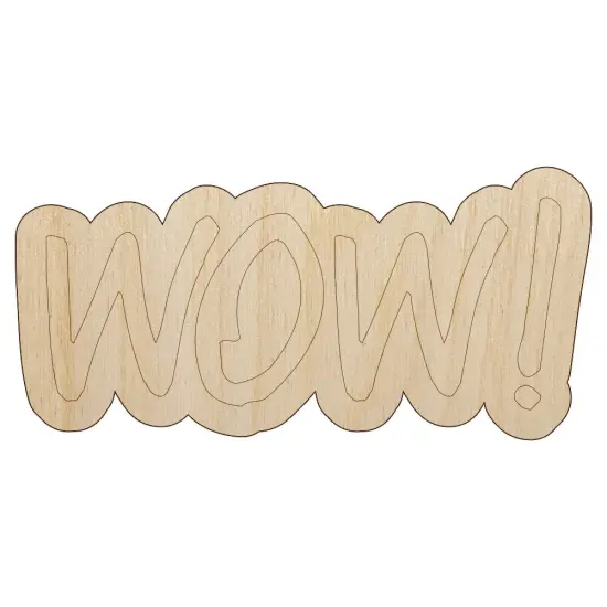 Wow Text Unfinished Wood Shape Piece Cutout for DIY Craft Projects {1}