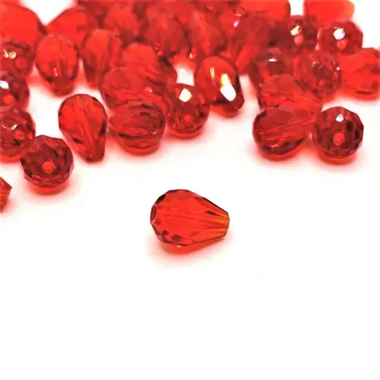 4, 20 or 50 Pieces: 6x8 mm Teardrop Bright Red Imitation Crystal January Birthstone Beads {1}