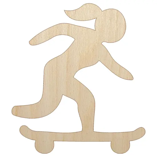 Skateboarding Woman on Skateboard Unfinished Wood Shape Piece Cutout for DIY Craft Projects {7}