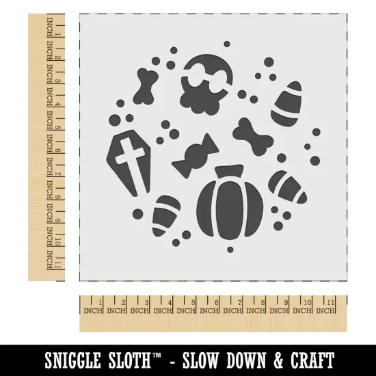 Halloween Elements Skull Pumpkin Candy Corn Grave Wall Cookie DIY Craft Reusable Stencil {1}