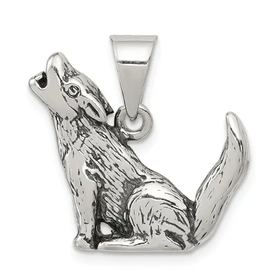 Sterling Silver Antiqued Wolf Charm Pendant Jewelry 19mm x 21mm {1}