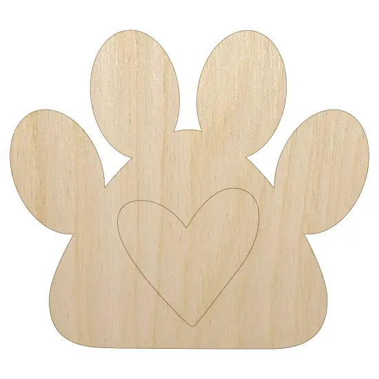 Paw Print with Heart Dog Unfinished Wood Shape Piece Cutout for DIY Craft Projects {2}