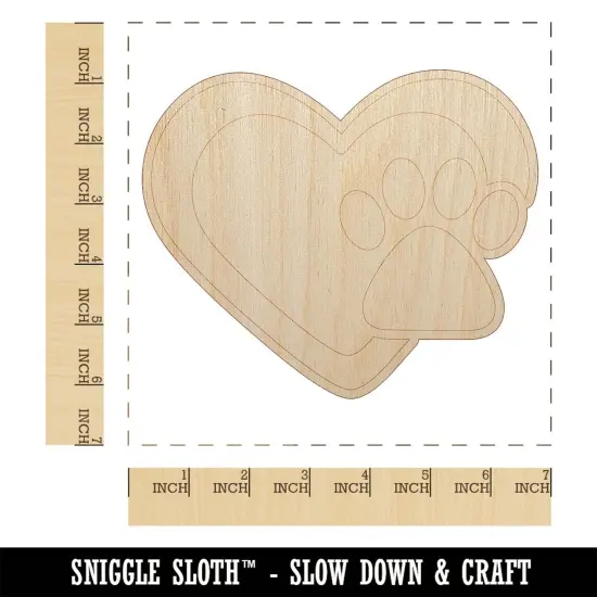 Heart with Paw Print Unfinished Wood Shape Piece Cutout for DIY Craft Projects {1}