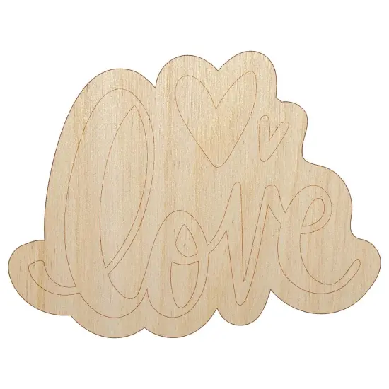 Handwritten Love Script with Hearts Unfinished Wood Shape Piece Cutout for DIY Craft Projects {2}