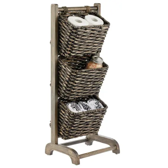 mDesign Water Hyacinth 3-Tiered Storage Baskets Floor Stand {1}