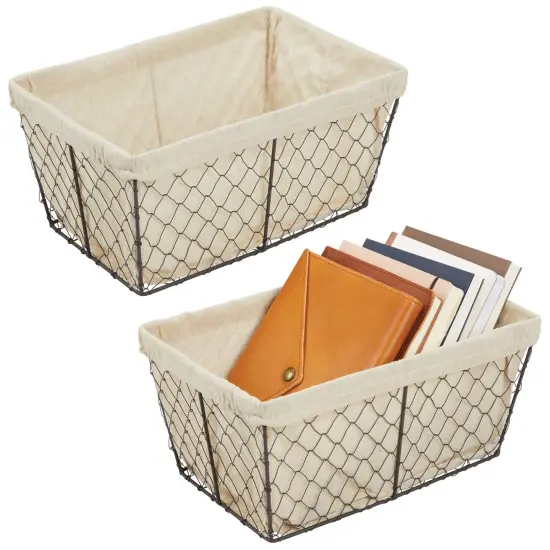mDesign Medium Chicken Wire Storage Basket, Fabric Liner {1}
