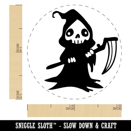 Creepy Spooky Skeleton Grim Reaper with Scythe Horror Self-Inking Rubber Stamp for Stamping Crafting Planners Fuchsia {1}
