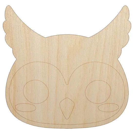 Charming Kawaii Chibi Owl Face Blushing Cheeks Great Horned Unfinished Wood Shape Piece Cutout for DIY Craft Projects {7}