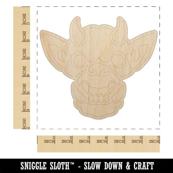 Horned Gargoyle Head Unfinished Wood Shape Piece Cutout for DIY Craft Projects {1}
