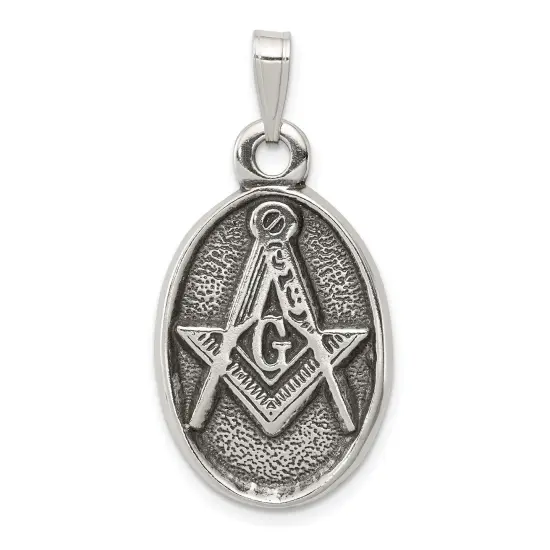Sterling Silver Antiqued Masonic Pendant Jewelry 33.5mm x 17.3mm {1}
