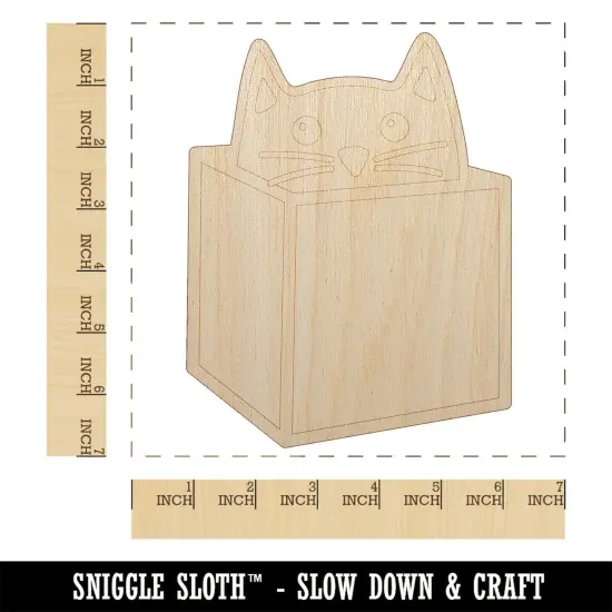 Cat in Box Unfinished Wood Shape Piece Cutout for DIY Craft Projects {1}
