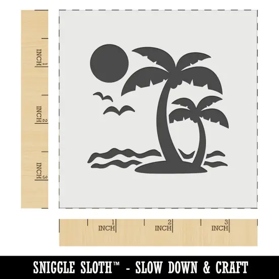 Palm Tree Tropical Island Sun Waves Wall Cookie DIY Craft Reusable Stencil {6}