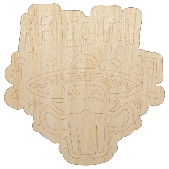 Fiesta Party Cactus with Sombrero Unfinished Wood Shape Piece Cutout for DIY Craft Projects {7}