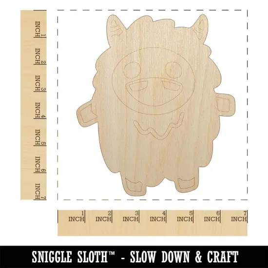 Excited Happy Kawaii Chibi Yeti Unfinished Wood Shape Piece Cutout for DIY Craft Projects {1}