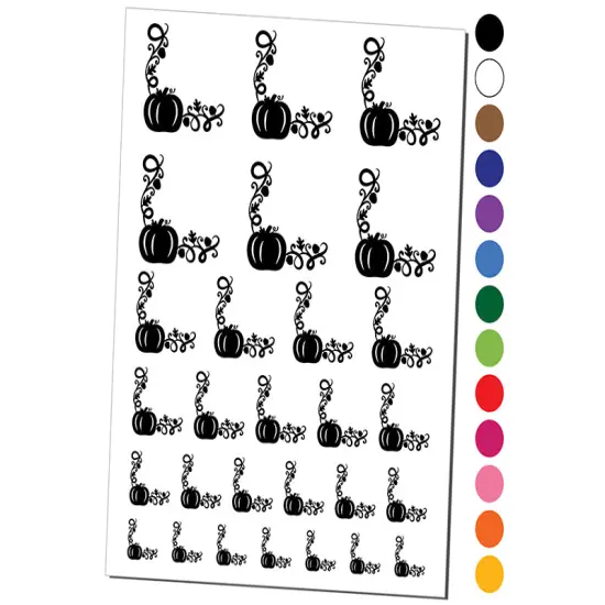 Pumpkin Fall Corner Harvest Halloween Thanksgiving Temporary Tattoo Water Resistant Fake Body Art Set Collection Black {1}