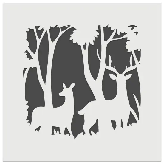 Pair of Deer Silhouette in Forest Wall Cookie DIY Craft Reusable Stencil {2}