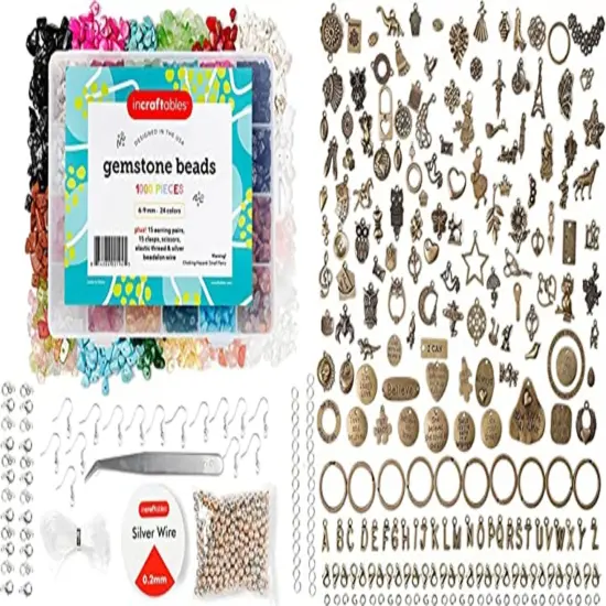 Incraftables 1000pcs Chip Crystal Beads 24 Colors Gemstones & 166pcs Bronze Charms Set for Jewelry Making, Rings & DIY Crafts Necklace, Bracelet, Bangle & Keychain Making Kit {1}