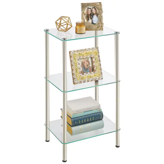 mDesign Metal/Glass Tiered Storage Tower with Open Glass Shelves {2}
