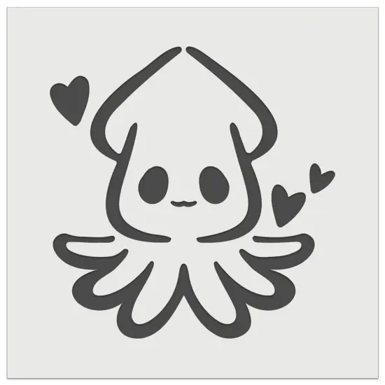 Cute Kawaii Squid with Hearts Sea Life Tentacles Wall Cookie DIY Craft Reusable Stencil {2}