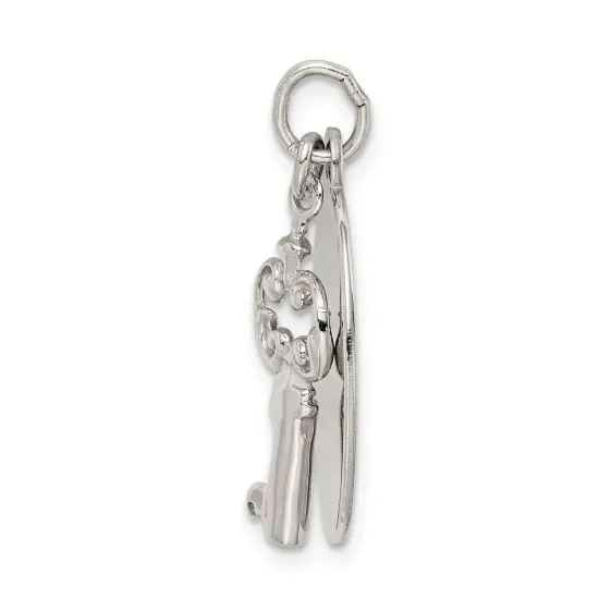 Sterling Silver Key & Tag Charm Pendant FindingKing Jewerly 27mm x 17mm {3}