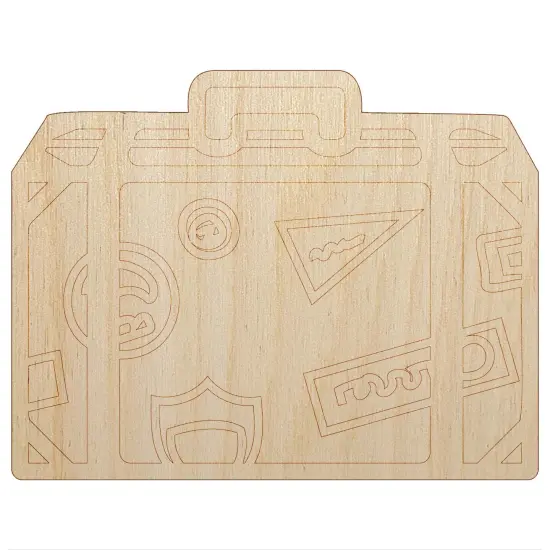 Travel Suitcase with Destination Stickers Unfinished Wood Shape Piece Cutout for DIY Craft Projects {7}