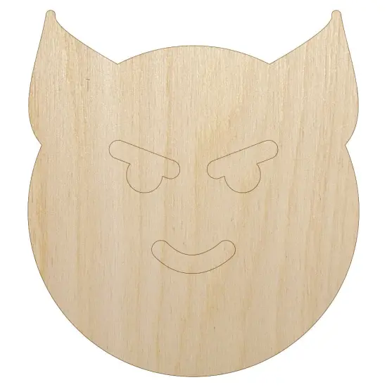 Happy Devil Face Emoticon Unfinished Wood Shape Piece Cutout for DIY Craft Projects {7}