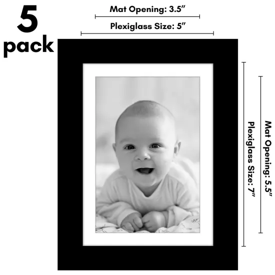 Americanflat Picture Frame Set with Mat - Set of 5 - Photo Frame Set of Five for Wall Display - Plexiglass Cover - Hanging Hardware {8}