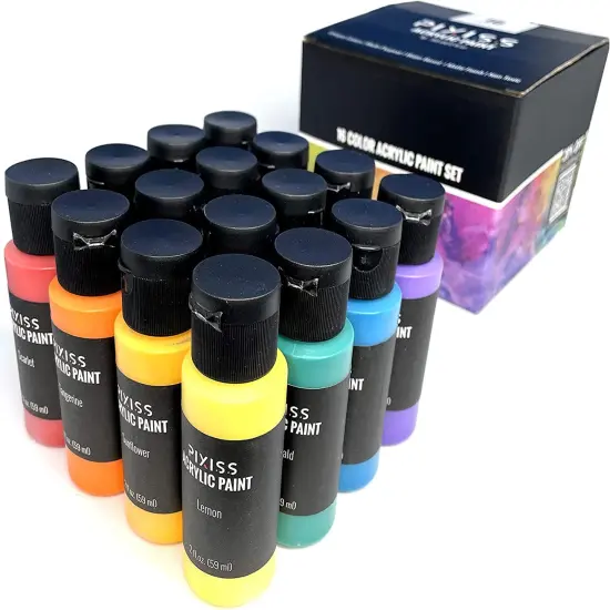 Pixiss Acrylic Paint Set of 16 Colors, 59ml, 2 Fluid Ounce Bottles, Matte Finish Paints {4}