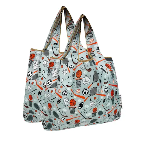 Wrapables Medium Foldable Tote Nylon Reusable Grocery Bag (Set of 2), Sporty {1}