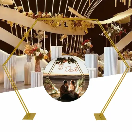 Hexagon Metal Wedding Arch Frame Garden Arbor Flowers Balloon Backdrop Stand {1}