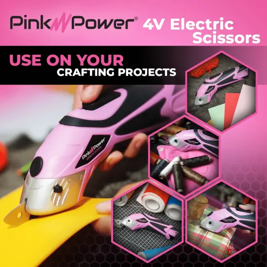 Pink Power 4V Pink Cordless Electric Rechargeable Fabric Scissors w/ Rotary Cutter {4}