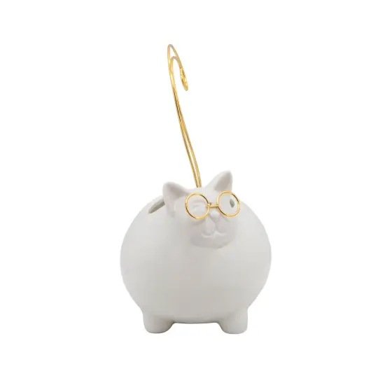 Kingston Living 8" White and Gold Kitty Shaped Ceramic Trinket Tray {4}