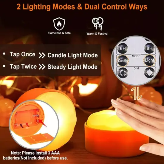 4 Pack Halloween Pumpkin Lights Battery LED Candles Remote Control Party Decor {4}