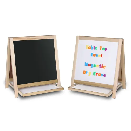 Magnetic Table Top Easel White Dry Erase/Black Chalkboard, 19.5"H x 18"W {3}