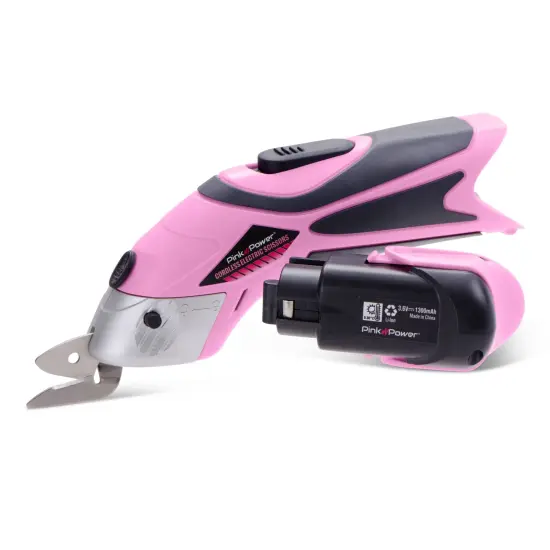 Pink Power 4V Pink Cordless Electric Rechargeable Fabric Scissors and Extra Battery Bundle {6}
