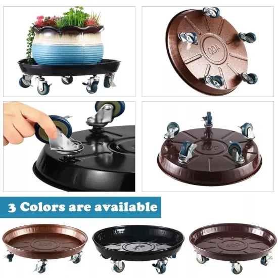 3 Packs Metal Plant Caddy with Wheels 13" Rolling Plant Stand Heavy Duty Plan {2}