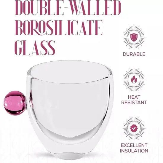 Elle Decor Double Wall Glass Coffee Mugs with Colored Handle | Set of 2 {3}